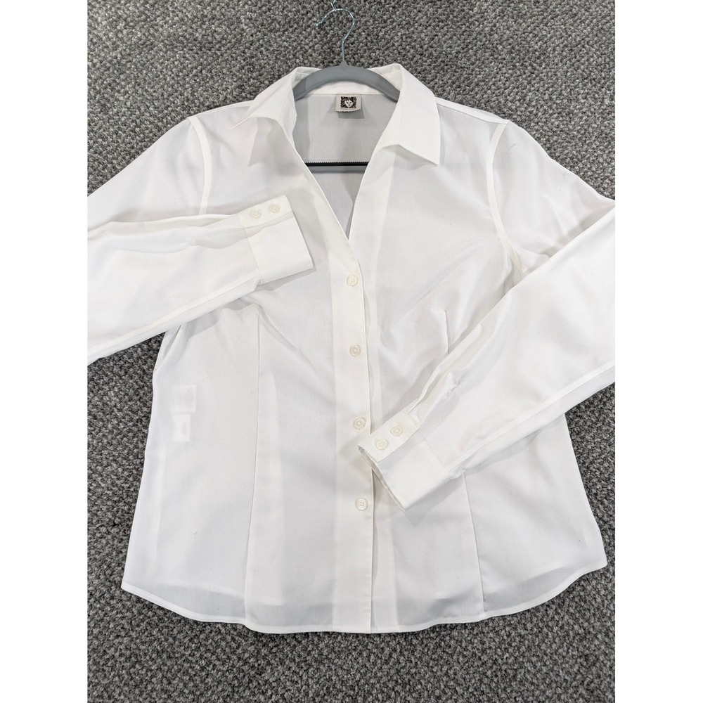 Anne Klein Womens White 100% Cotton Button Down Long Sleeve Shirt Tailored